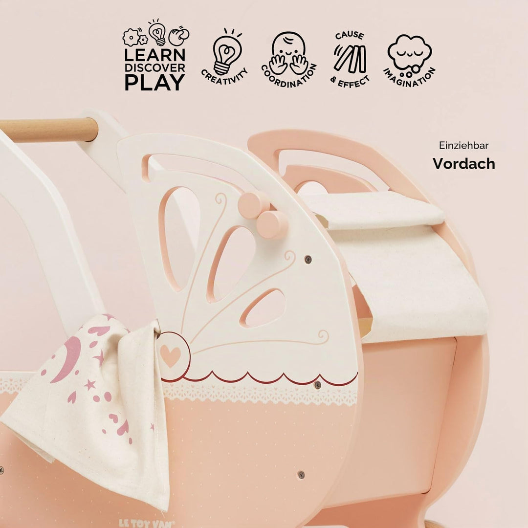 Le Toy Van – Pädagogisches Rollenspiel schöner Puppenkinderwagen „Süsse Träume“ aus Holz | Für Mädch