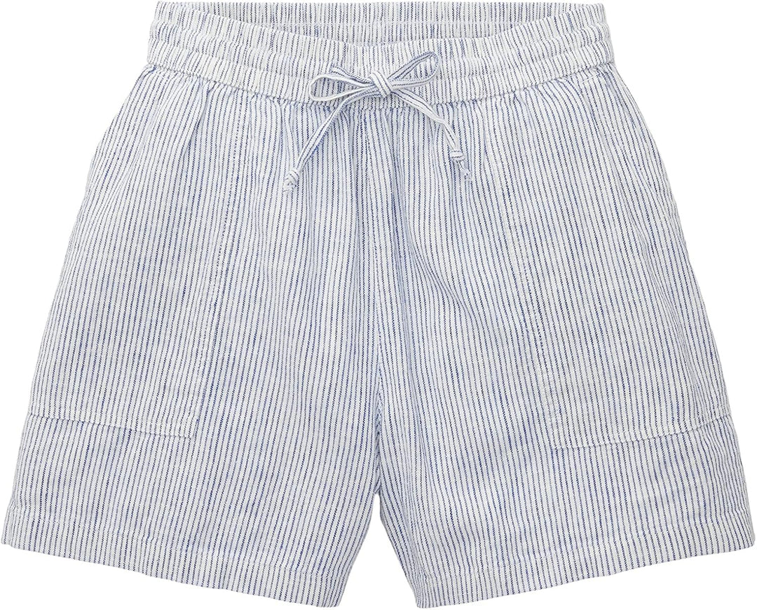 TOM TAILOR Denim Damen Basic Shorts aus Leinen XS 31715 - White Blue Vertical Stripe, XS 31715 - Whi