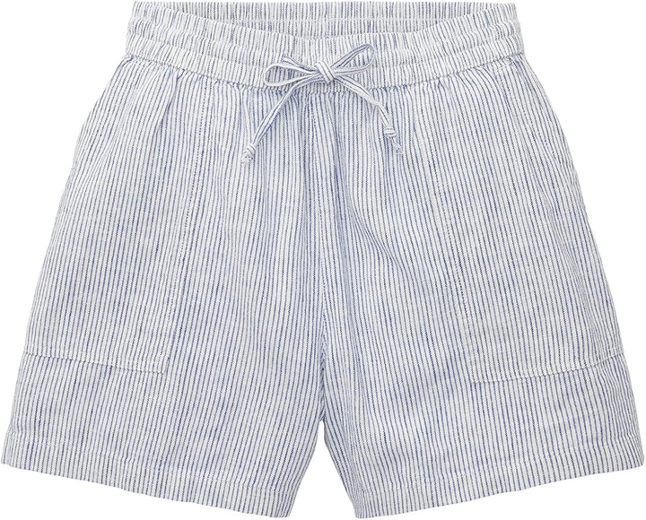 TOM TAILOR Denim Damen Basic Shorts aus Leinen XS 31715 - White Blue Vertical Stripe, XS 31715 - Whi