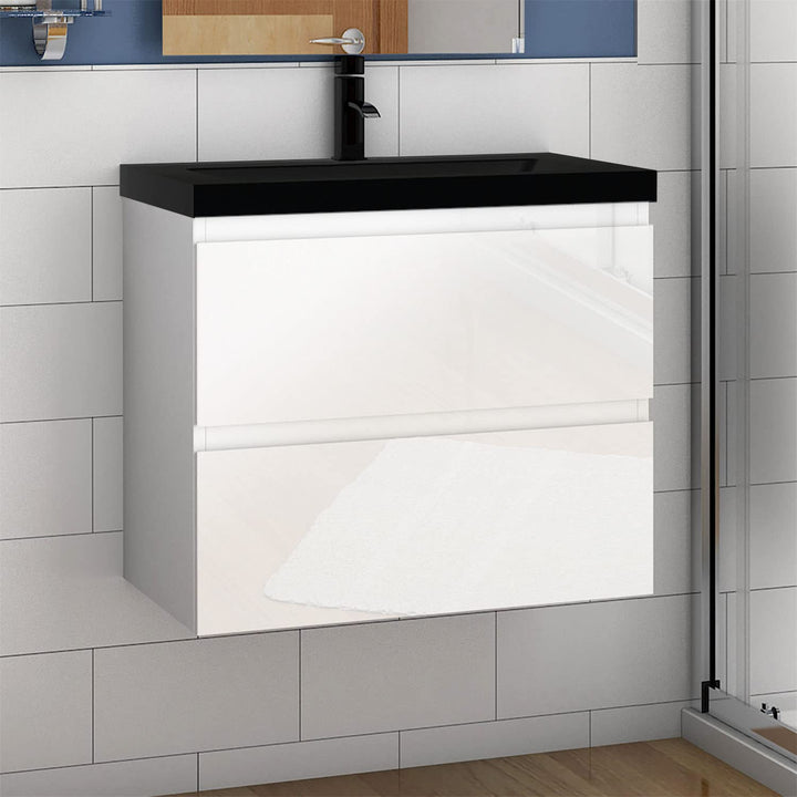 Aica Sanitär Badmöbel Set Hochglanz 60 cm Aalst Unterschrank Schwarz-Waschbecken Waschtisch Hochglan