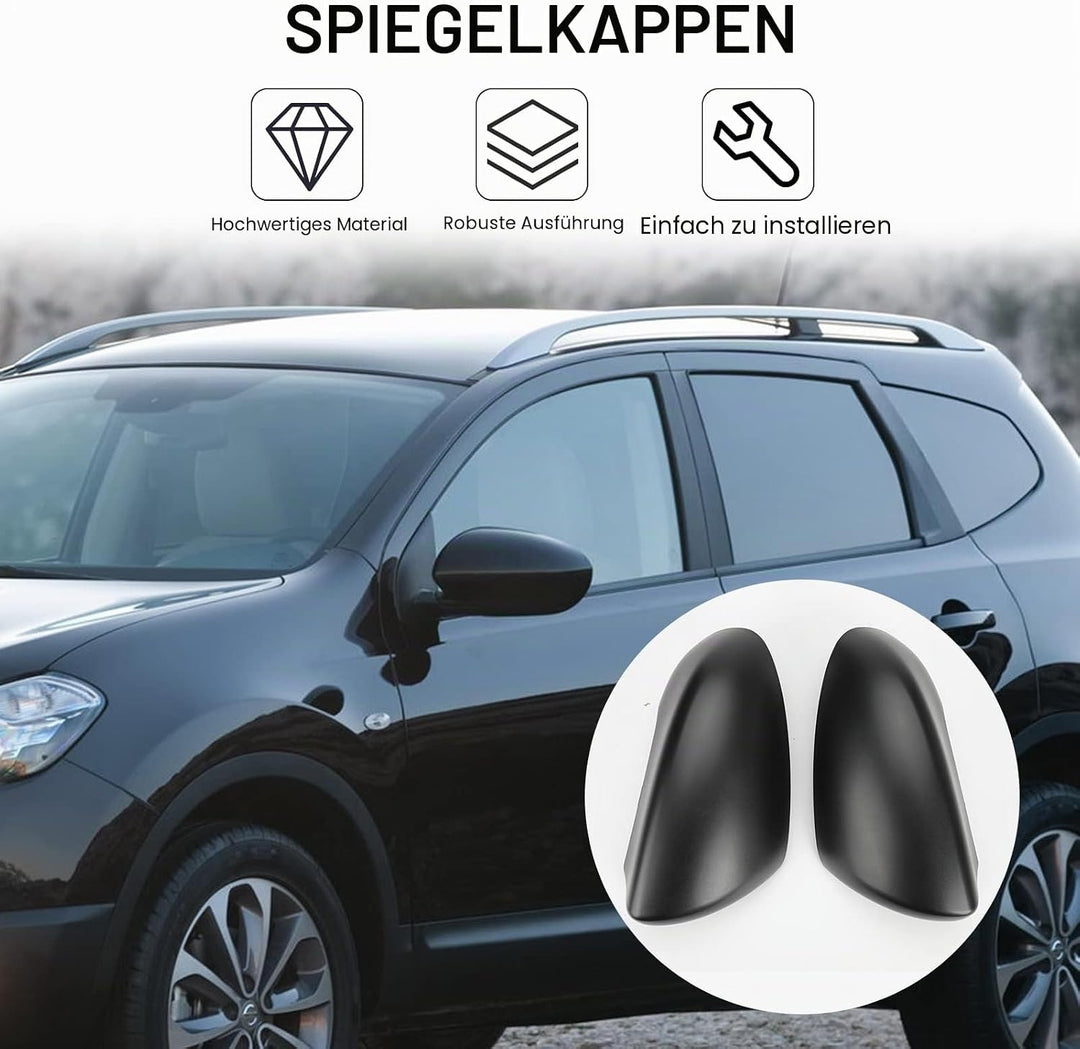 Auto Spiegelkappen, Ersatz für Nissan Qashqai 2007–2014 strukturierte schwarze Aussenspiegelabdeckun