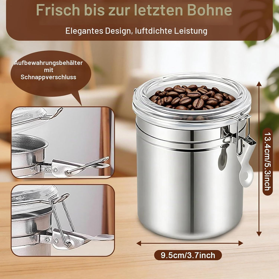 Hapivida Luftdichte Vakuum Kaffeedose, 1000ml Edelstahl Kaffeepulver Dose mit Aroma-Deckel und Versc