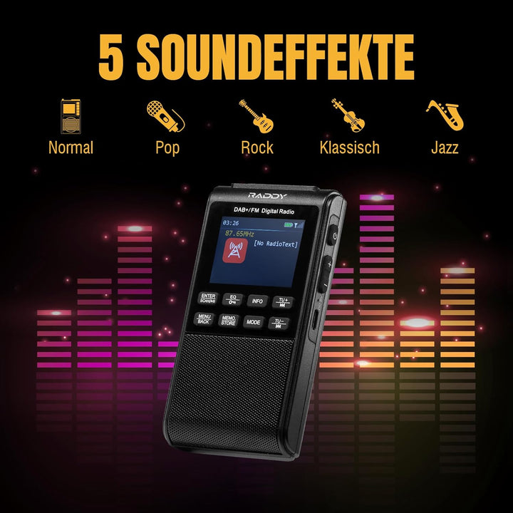 Raddy RD939 Tragbares DAB FM Radio, Taschenradio DAB Radio mit BT 5.3, 5W Lautsprecher, 2" Display,