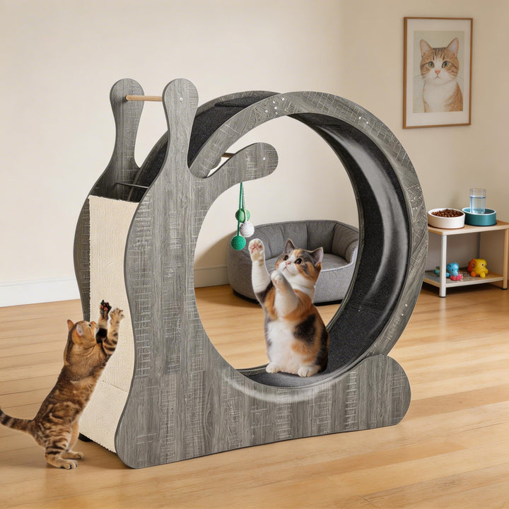 Katzenlaufrad XXL, 95cm Leise Katzen-Laufrad Mit Kratzbrett Und Spielbälle, Katzenrad-Trainingsgerät