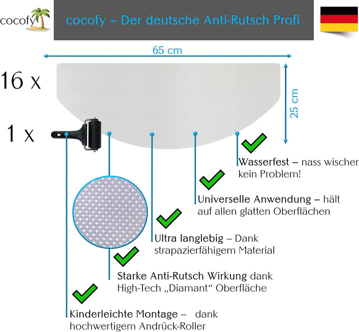 cocofy Stufenmatten innen transparent 16x XXL (65x25 cm), Treppen Rutschschutz antirutsch Treppenstu