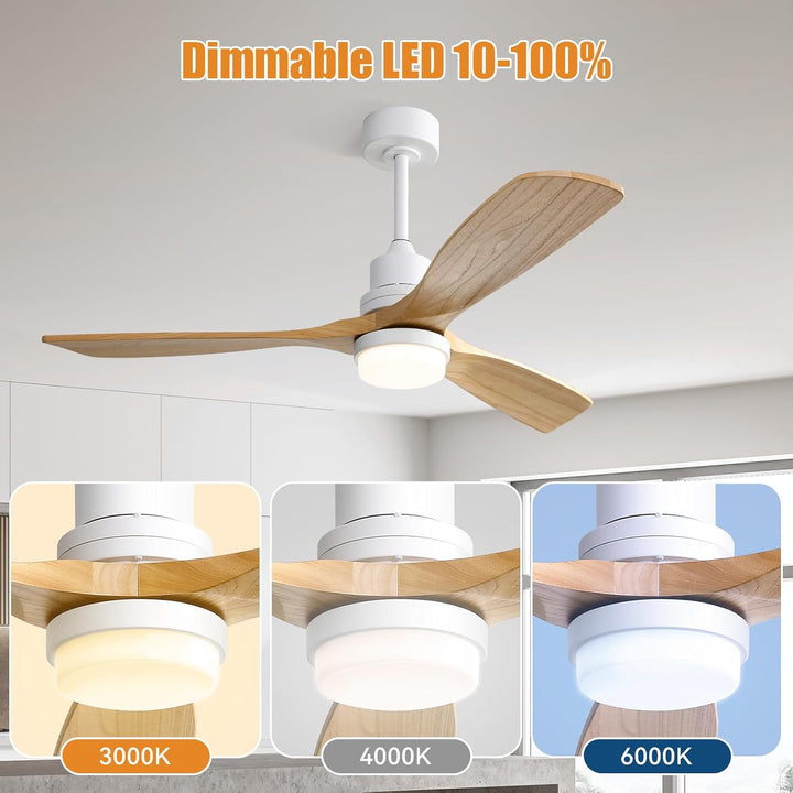 Sofucor Deckenventilator mit Beleuchtung und Fernbedienung, Deckenventilator mit Licht, 3 Holzlüfter