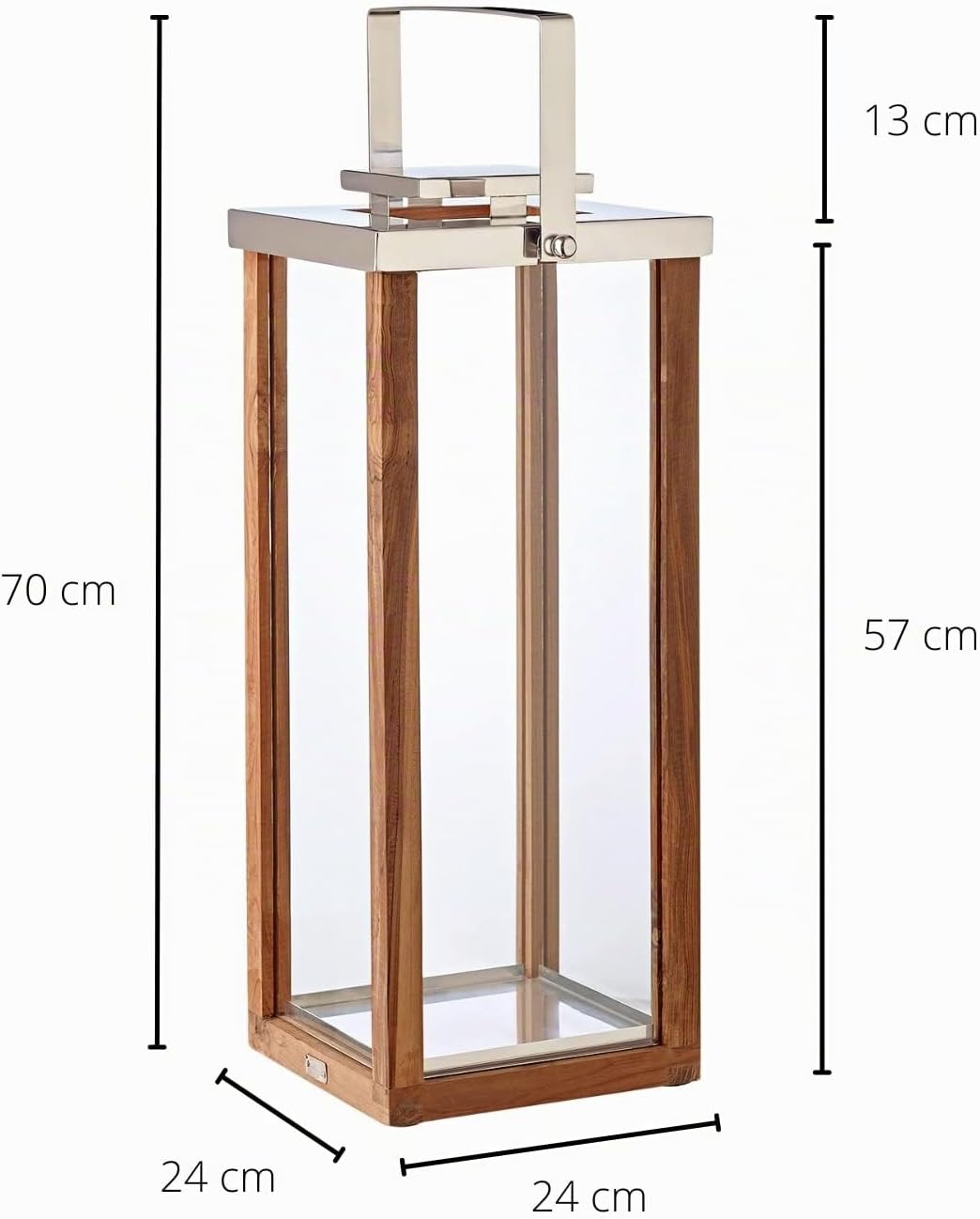 EDZARD Laterne Miami, aus Holz und Edelstahl, Höhe 60 cm, Windlicht mit Henkel