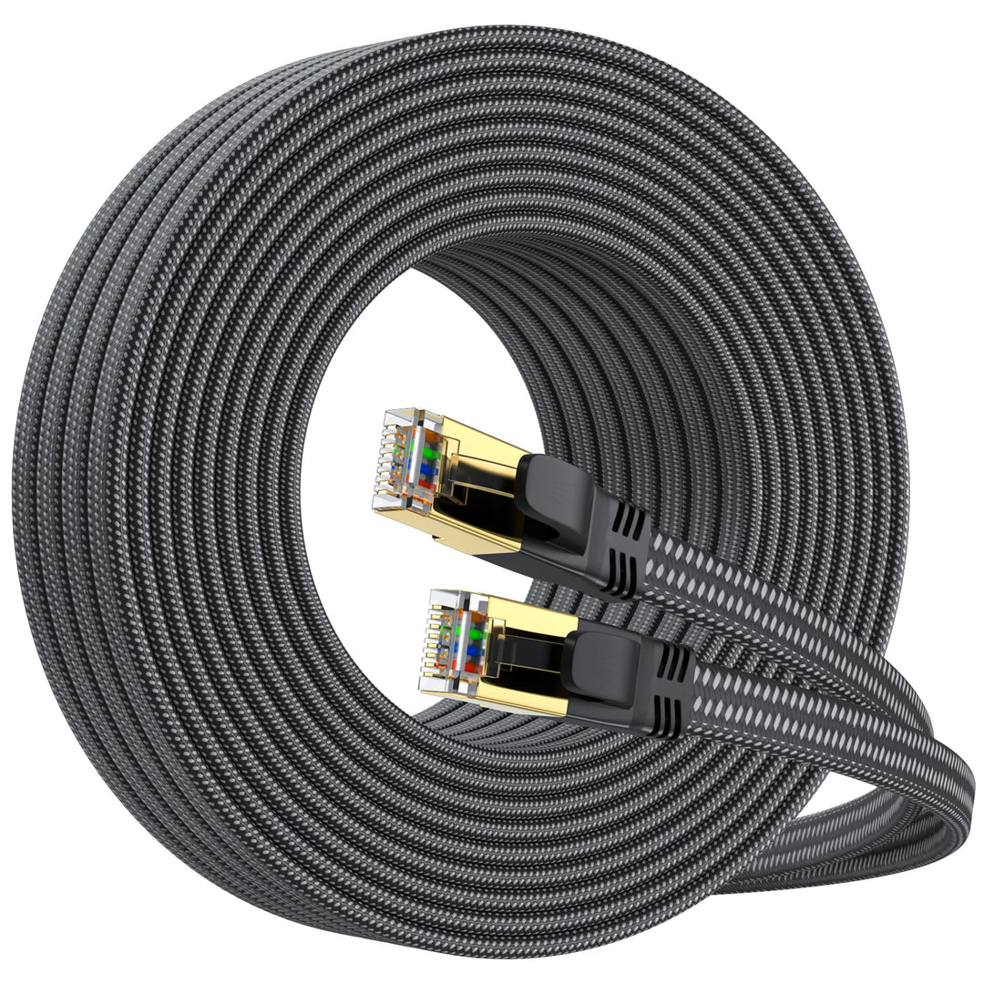 CAT8 Ethernet Kabel 50M, 40Gbps 2000MHz Flach Hochgeschwindigkeits Netzwerkkabel, Nylon Geflochten G