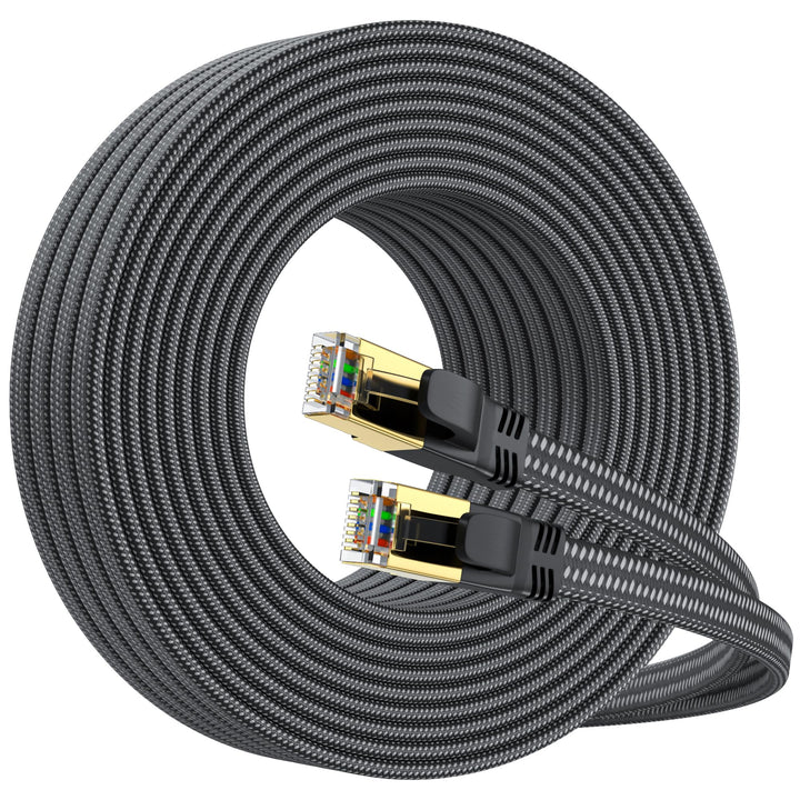 CAT8 Ethernet Kabel 50M, 40Gbps 2000MHz Flach Hochgeschwindigkeits Netzwerkkabel, Nylon Geflochten G