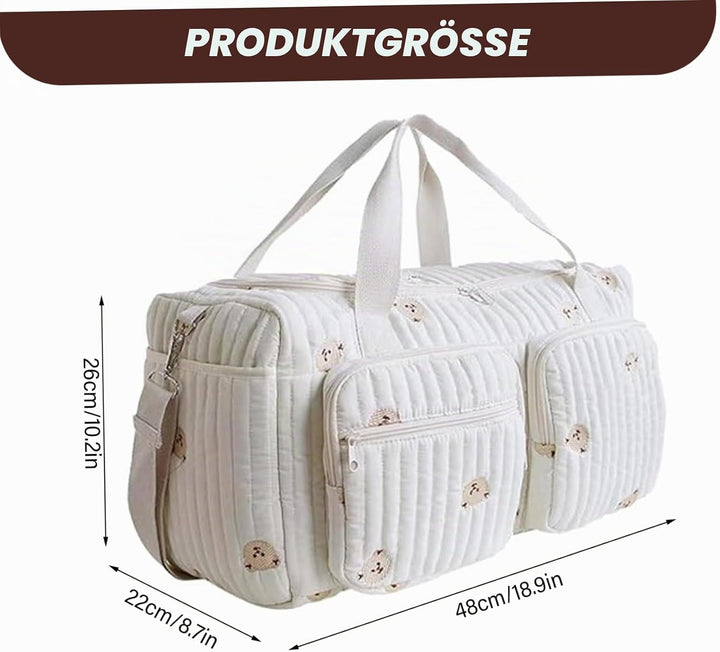 Gesteppte Wickeltasche, Teddybär-Muster, niedliche Reisetasche, tragbar und leicht, für Krankenhaus-