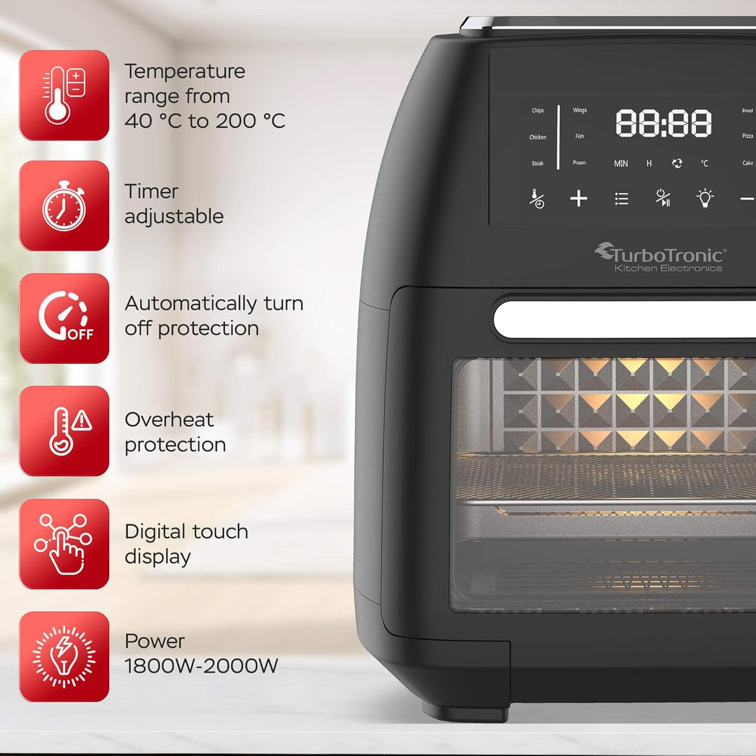 TurboTronic Heissluftfritteuse XXL 12L – Digitale Airfryer & Dörrautomat mit 12 Programmen, Fettfrei