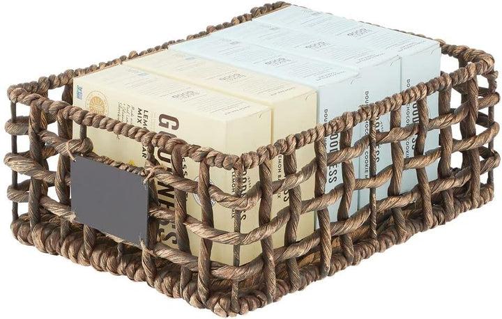 mDesign 3er-Set Aufbewahrungskorb für den Schrank oder das Regal – Flechtkorb mit Beschriftungsschil