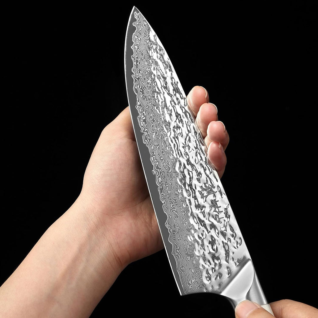 Wakoli Perle Blanche Damastmesser-Set mit Messerblock | 5-teilig, 9–20 cm Klingen aus 67 Lagen Damas