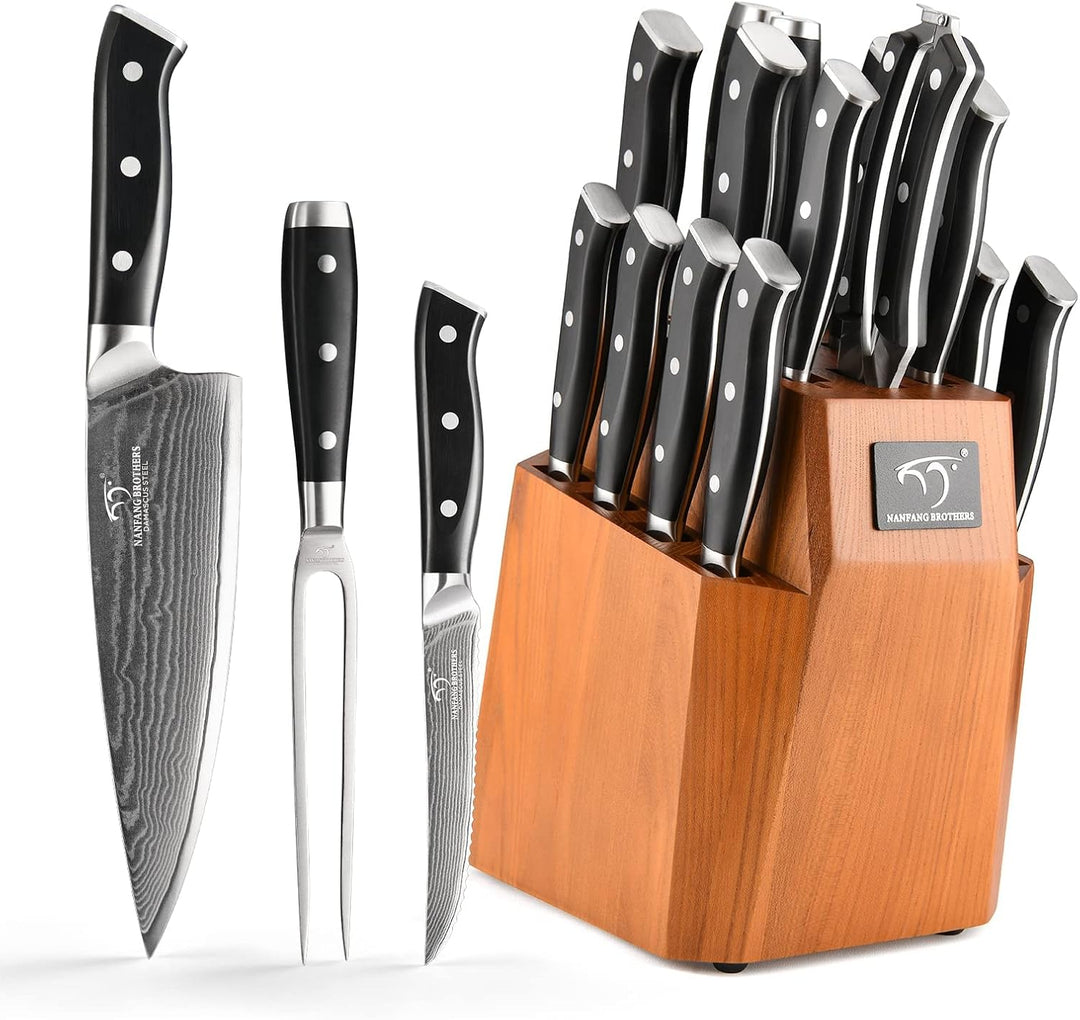 NANFANG BROTHERS Messersets Damast-Küchenmesser Messerset Mit Block,18pcs japanisches Profi-Küchenme