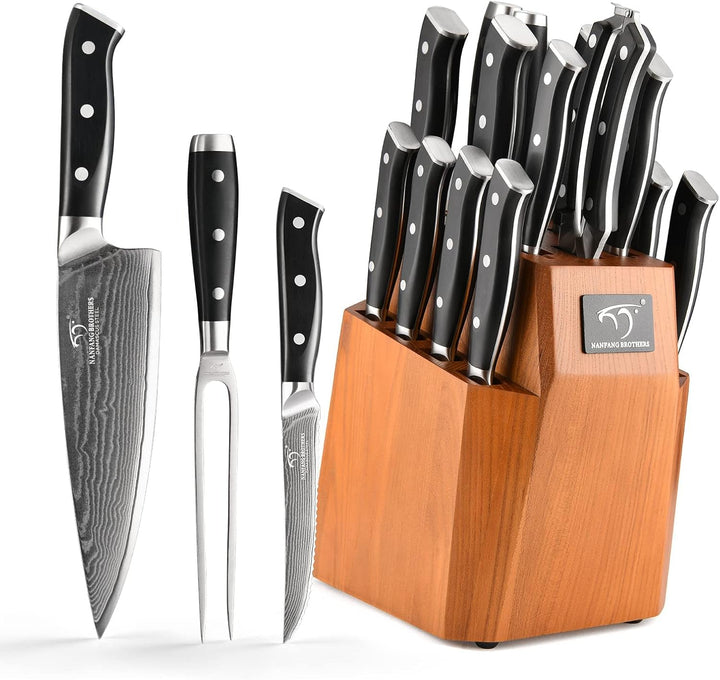 NANFANG BROTHERS Messersets Damast-Küchenmesser Messerset Mit Block,18pcs japanisches Profi-Küchenme