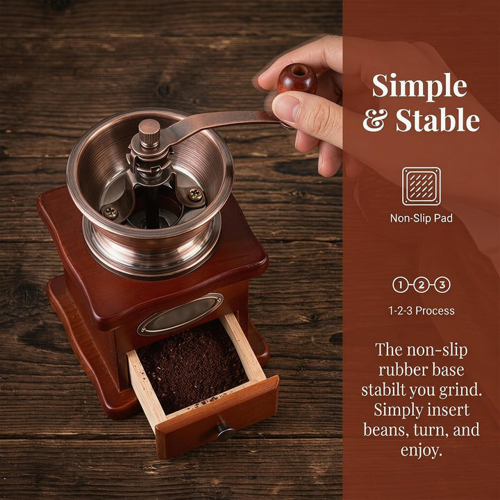 Manuelle Kaffeemühle Einstellbare Grobheit Kaffeemühle Mahlwerk Kaffeebohnenmühle Vintage Holz Handm