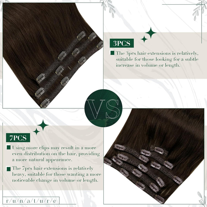 RUNATURE Echthaar Extensions Clip Braun Haarverlängerung 25cm Gerade Clip in Extensions Echthaar Dun