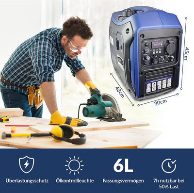 NTG Inverter Stromerzeuger | 2800 W | leise nur 65 dB(A) | 2 x USB Port | 5l Tankvolumen l 4-Takt Mo