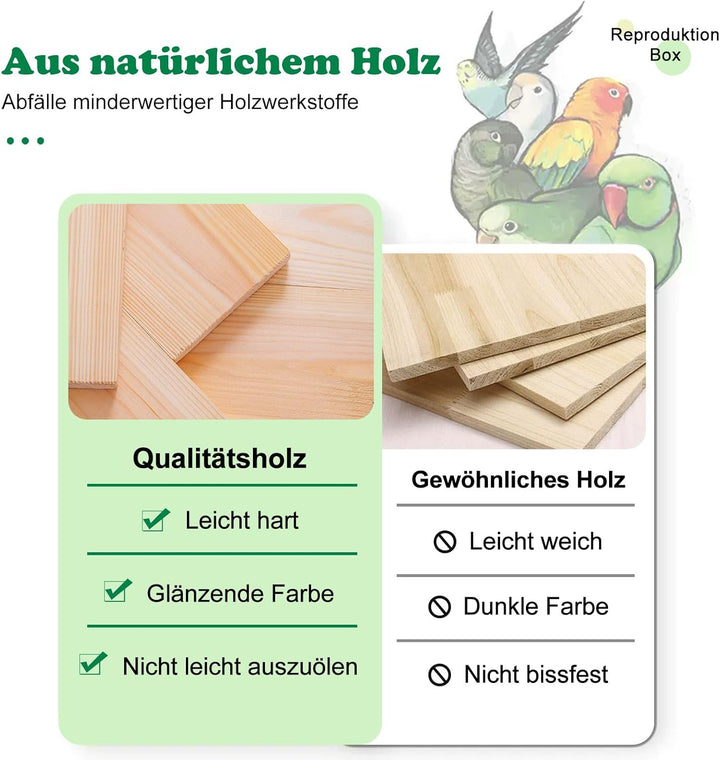 Massivholz Papagei Zucht Box Wellensittich Holz Zuchtbox Vogelzuchtbox Wellensittichhaus Sittich Nis