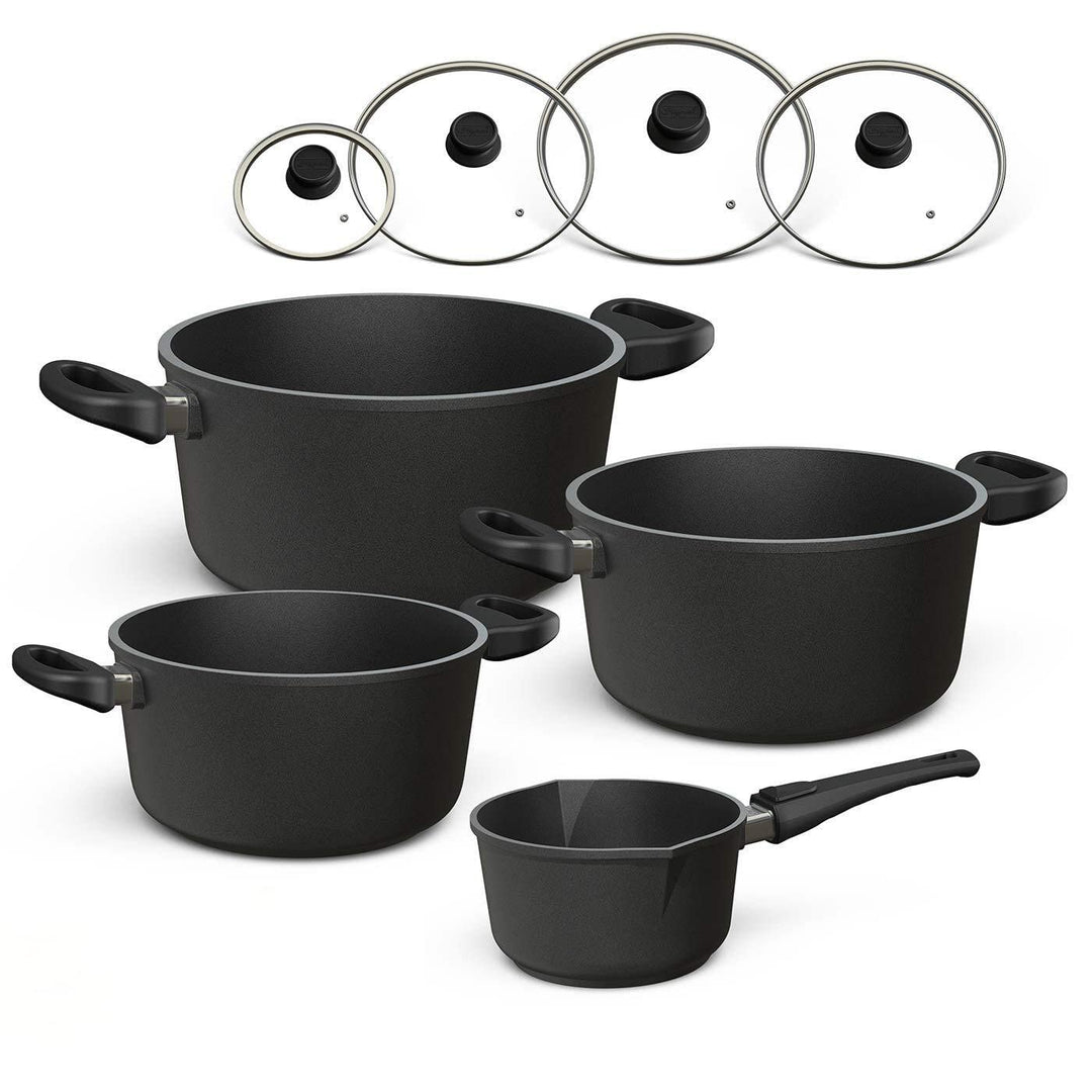 Hoffmann Töpfeset Induktion mit Glasdeckel, 8-teilig I Set alle Herdarten auch Induktion I Kochtöpfe