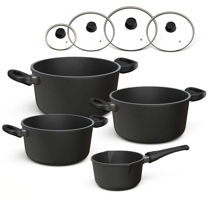 Hoffmann Töpfeset Induktion mit Glasdeckel, 8-teilig I Set alle Herdarten auch Induktion I Kochtöpfe