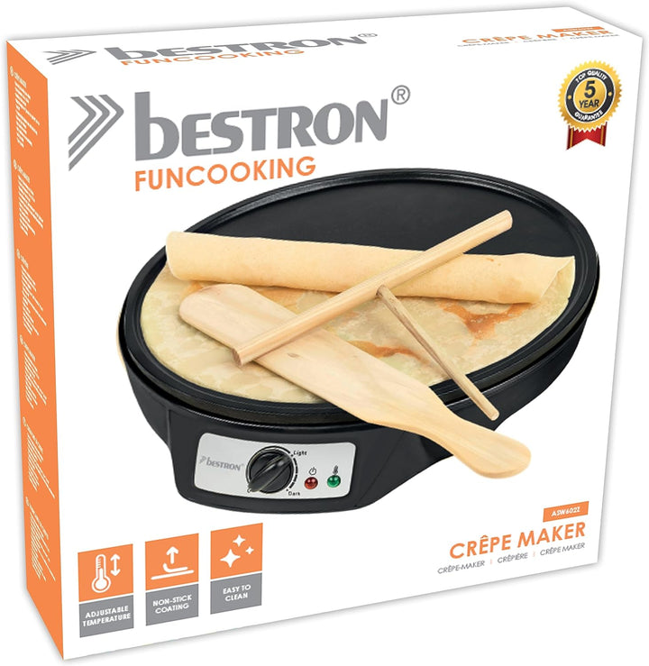 Bestron Crêpes Maker im Retro Design, für Crepes mit Ø 30 cm, inkl. Teigverteiler & Crêpes-Wender, m