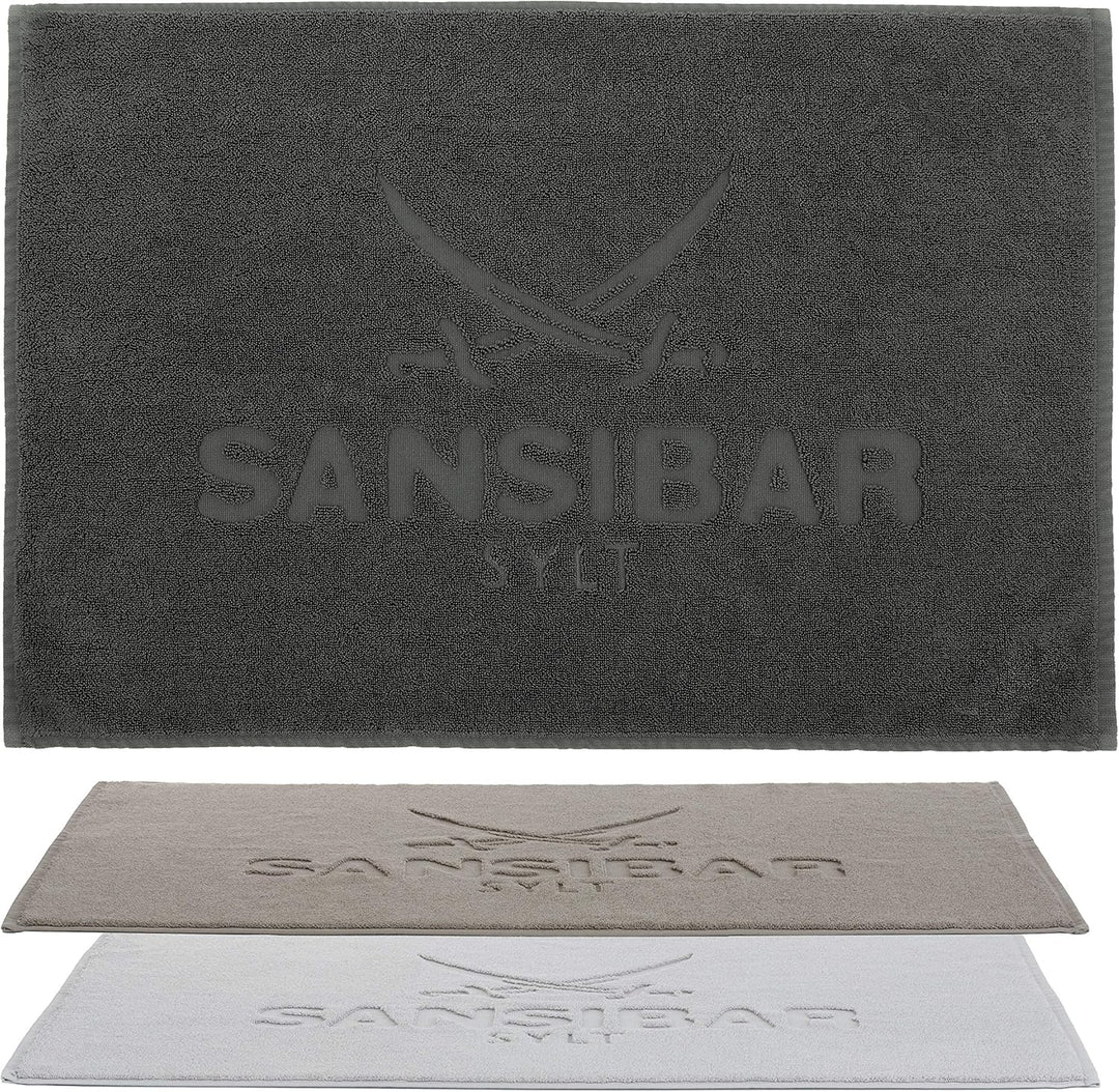 Sansibar Badvorleger 2er Set 50x80 cm 100% Baumwolle Fein-Flor Badteppich Badematte Anthrazit 50 x 8