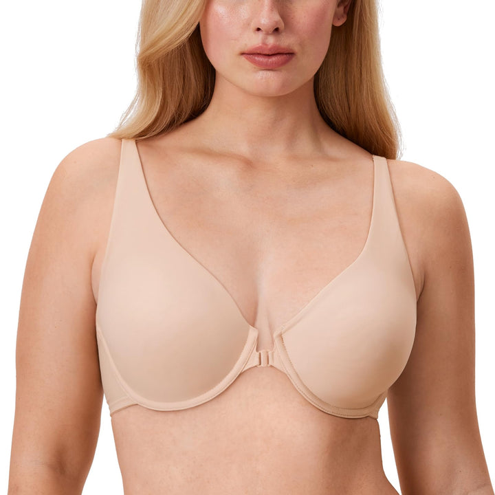 DELIMIRA Damen BH mit Vorderverschluss Nahtlose Bügel ohne Polster Vollschalen 90E Beige, 90E Beige
