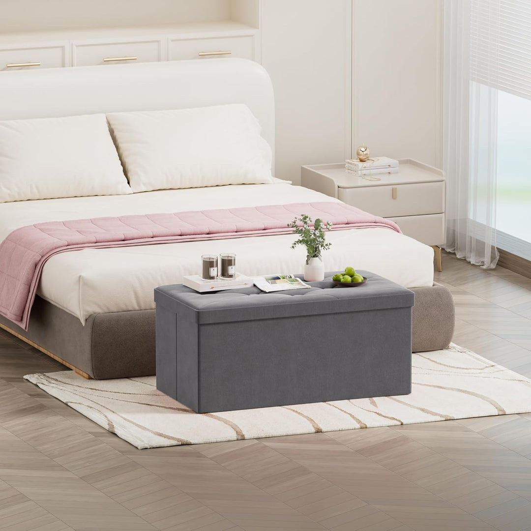 BRIAN & DANY Sitzbank mit Stauraum, Faltbar Sitzhocker Truhen Aufbewahrungsbox aus Samt, 76 x 38 x 3