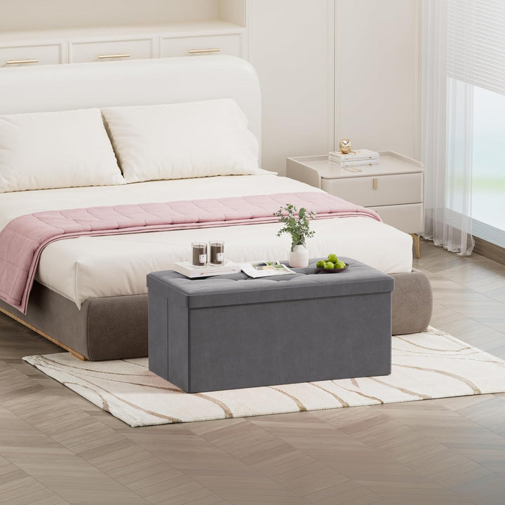 BRIAN & DANY Sitzbank mit Stauraum, Faltbar Sitzhocker Truhen Aufbewahrungsbox aus Samt, 76 x 38 x 3
