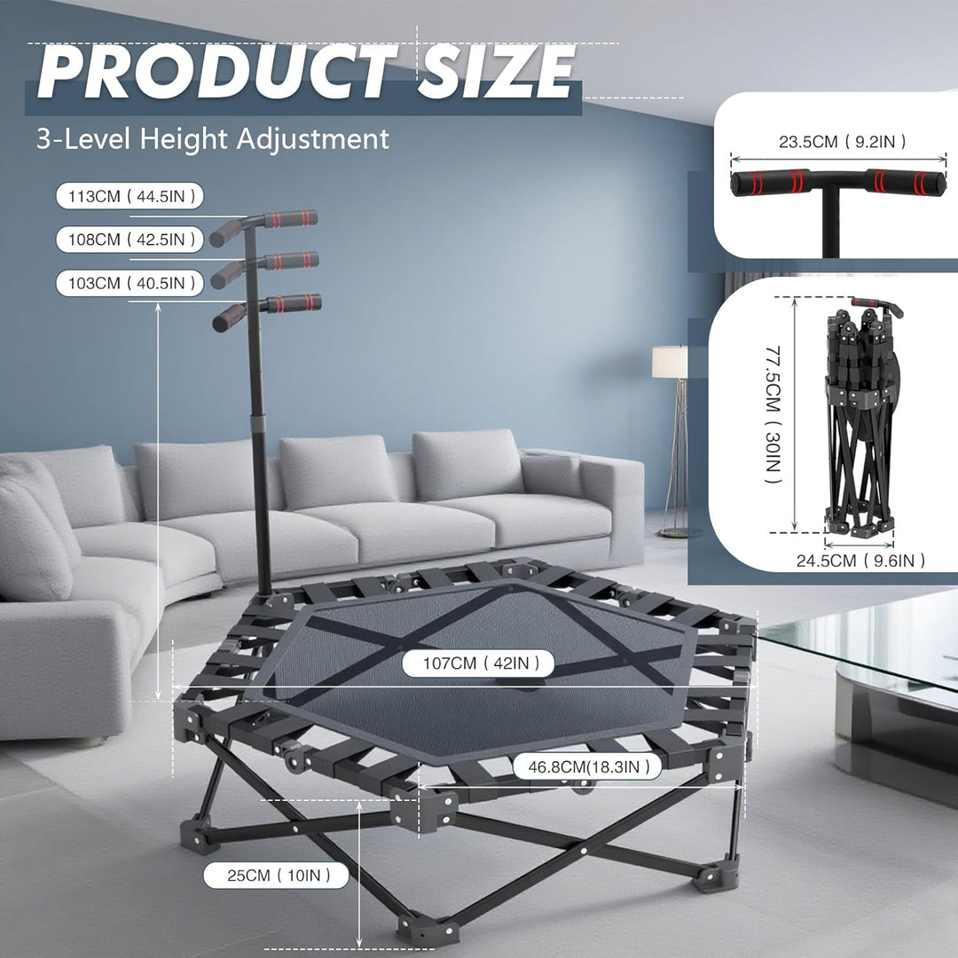 106cm Fitness-Trampolin Indoor für Erwachsene | Hohe Belastbarkeit | Höhenverstellbar | EIN-klick-Fa