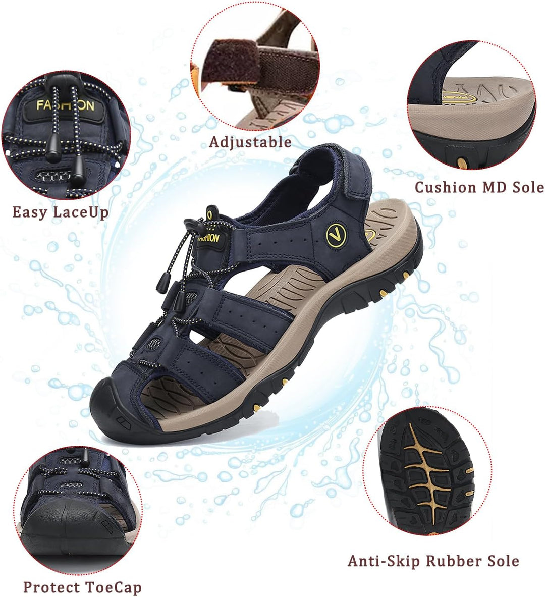 FLARUT Sandalen Herren Outdoorsandalen Sommer Wanderschuhe Trekkingsandalen Leder Strand Wandersanda