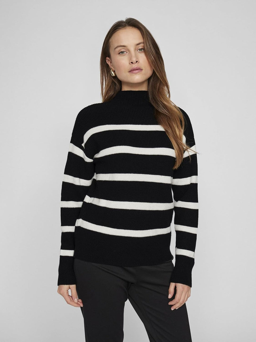 Vila Damen Strickpullover XS Black/Stripes:white Alyssum, XS Black/Stripes:white Alyssum