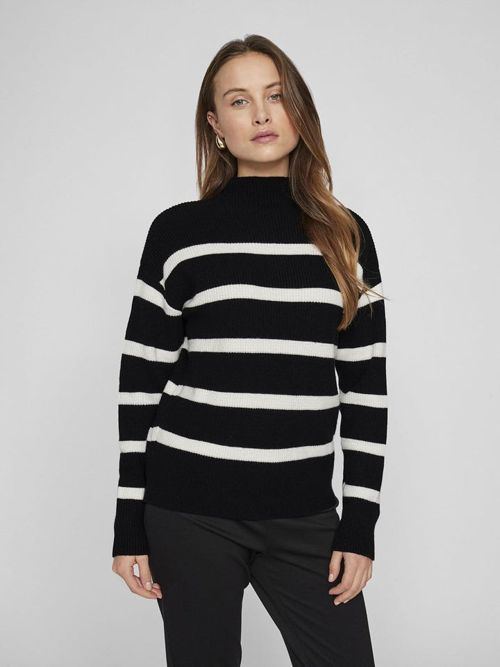 Vila Damen Strickpullover XS Black/Stripes:white Alyssum, XS Black/Stripes:white Alyssum