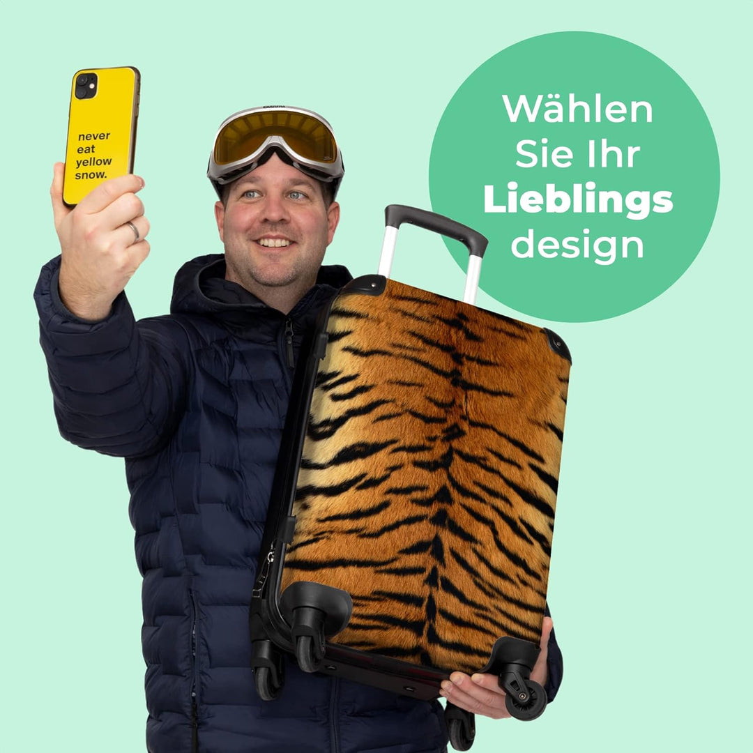 NoBoringSuitcases.com® Koffer gross Trolley Rollkoffer Reisekoffer mit 4 Rollen Fotokoffer - Tiger -