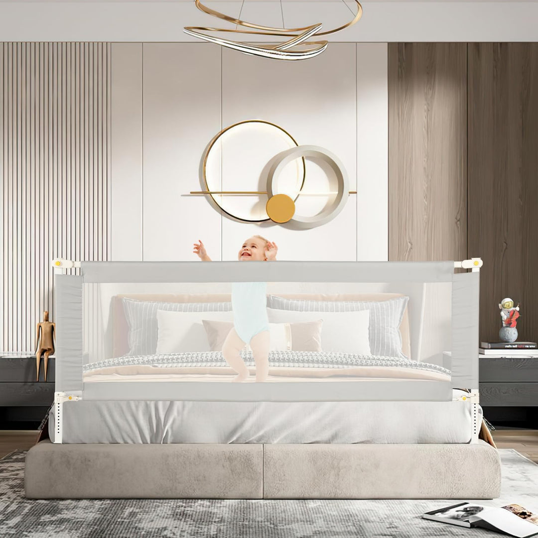 Bettschutzgitter 150 cm Rausfallschutz Bett – klappbares Bettgitter für Baby & Kleinkind, höhenverst
