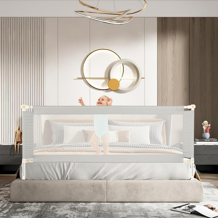 Bettschutzgitter 150 cm Rausfallschutz Bett – klappbares Bettgitter für Baby & Kleinkind, höhenverst