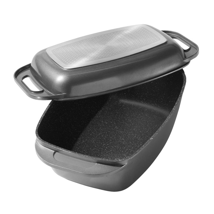 STONELINE Bräter Induktion 43 x 26 cm, 7,8 L, Bräter mit Deckel backofengeeignet, Deckel als Auflauf