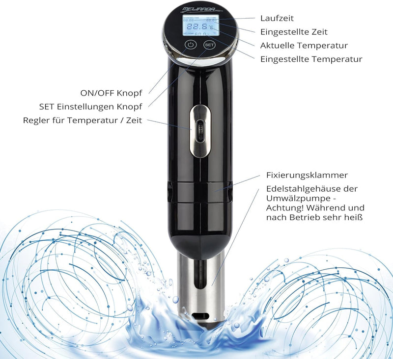 MELIANDA MA-18100 Sous Vide Stick Niedrigtemperatur Vakuumgarer Digital-Timer schwarz