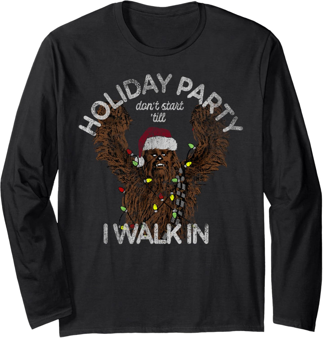 Star Wars Christmas Chewie Party Don't Start Till I Walk In Langarmshirt