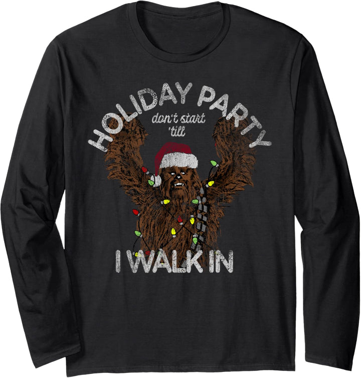 Star Wars Christmas Chewie Party Don't Start Till I Walk In Langarmshirt