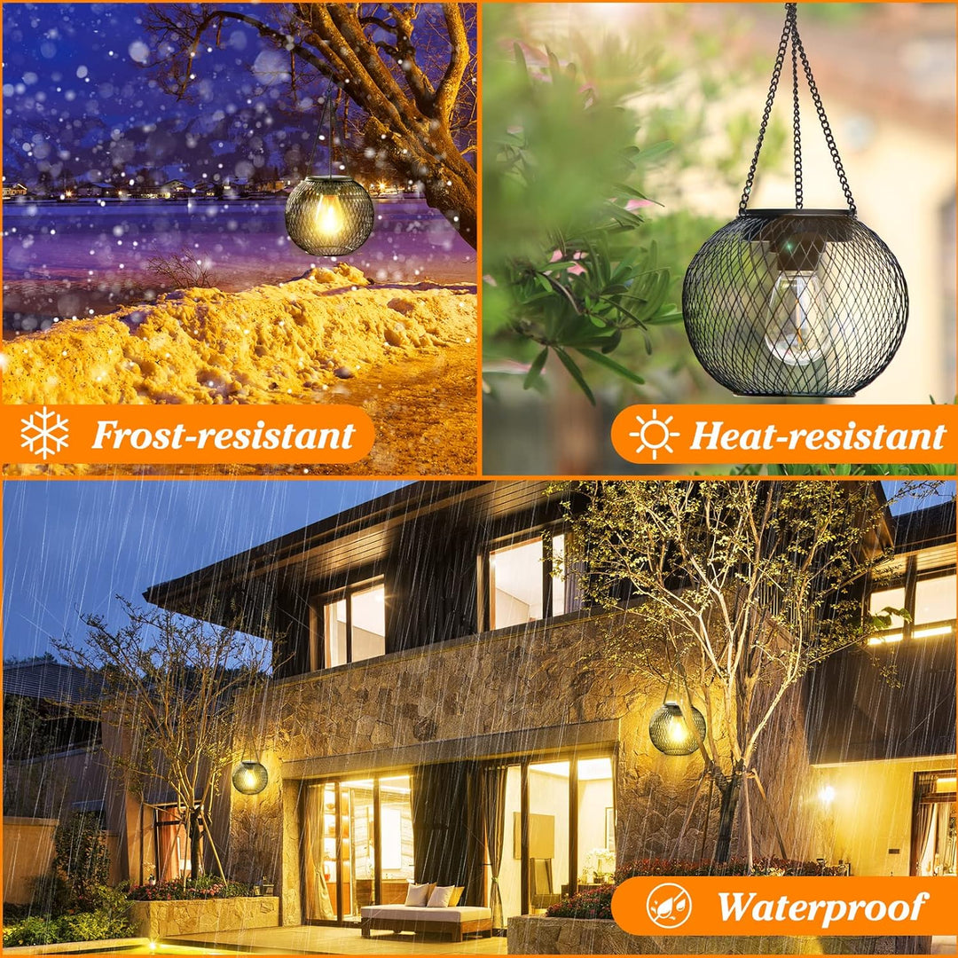 KagoLing Solarlampen für Aussen Hängend | 2 Stück | Schwarz| Solar-Laternen mit LED-Glühbirne | Late