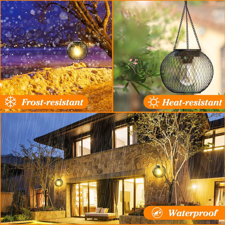 KagoLing Solarlampen für Aussen Hängend | 2 Stück | Schwarz| Solar-Laternen mit LED-Glühbirne | Late
