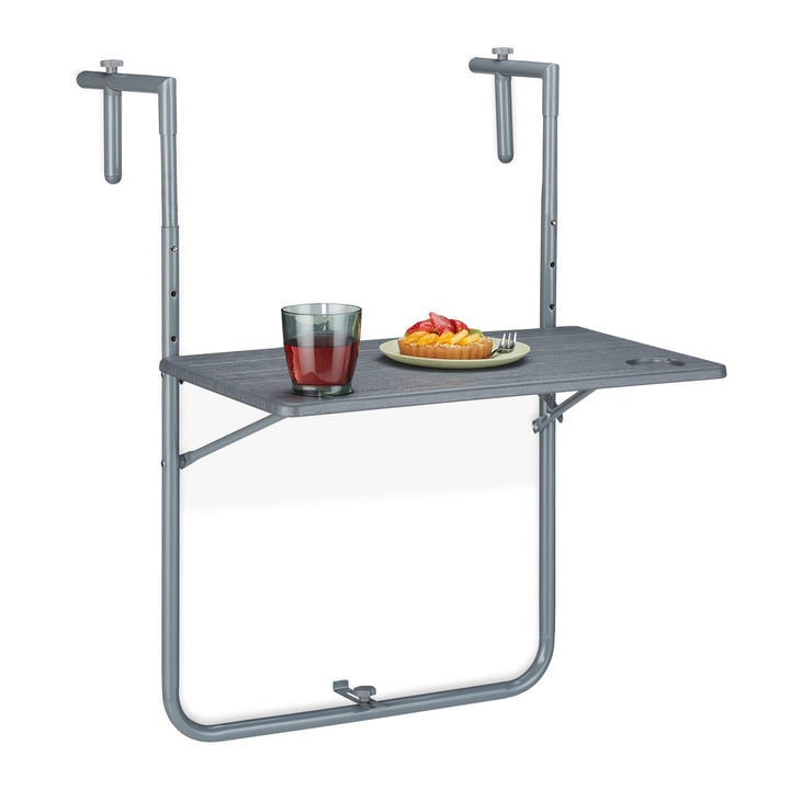 Relaxdays Balkonhängetisch klappbar, BxT: 59,5 x 60 cm, 3-Fach höhenverstellbar, 2 Getränkehalter, G
