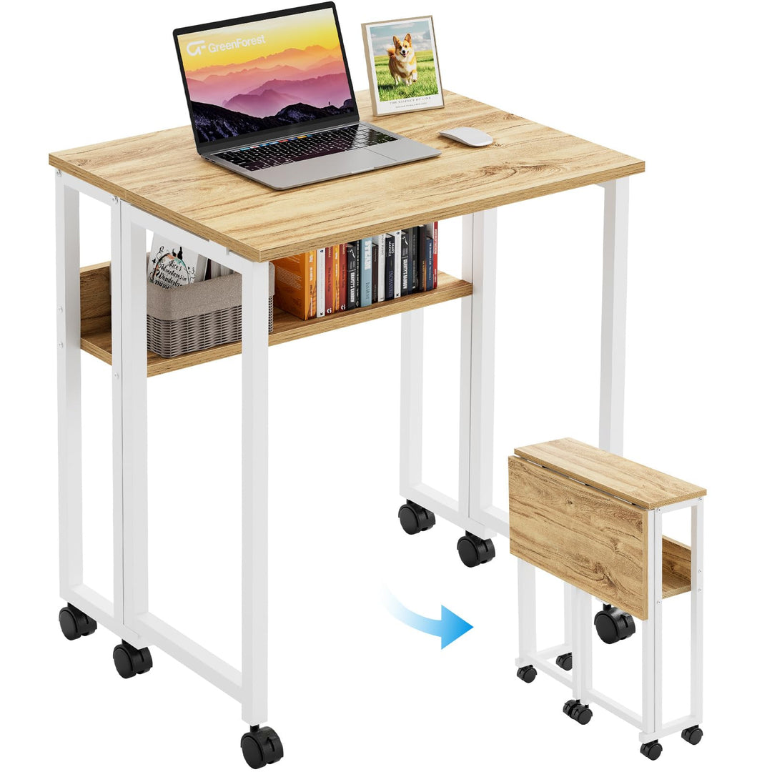 GreenForest Kleiner Schreibtisch Klappbar, 63 cm Klappschreibtisch mit Rollen, Einfache Montage Klap