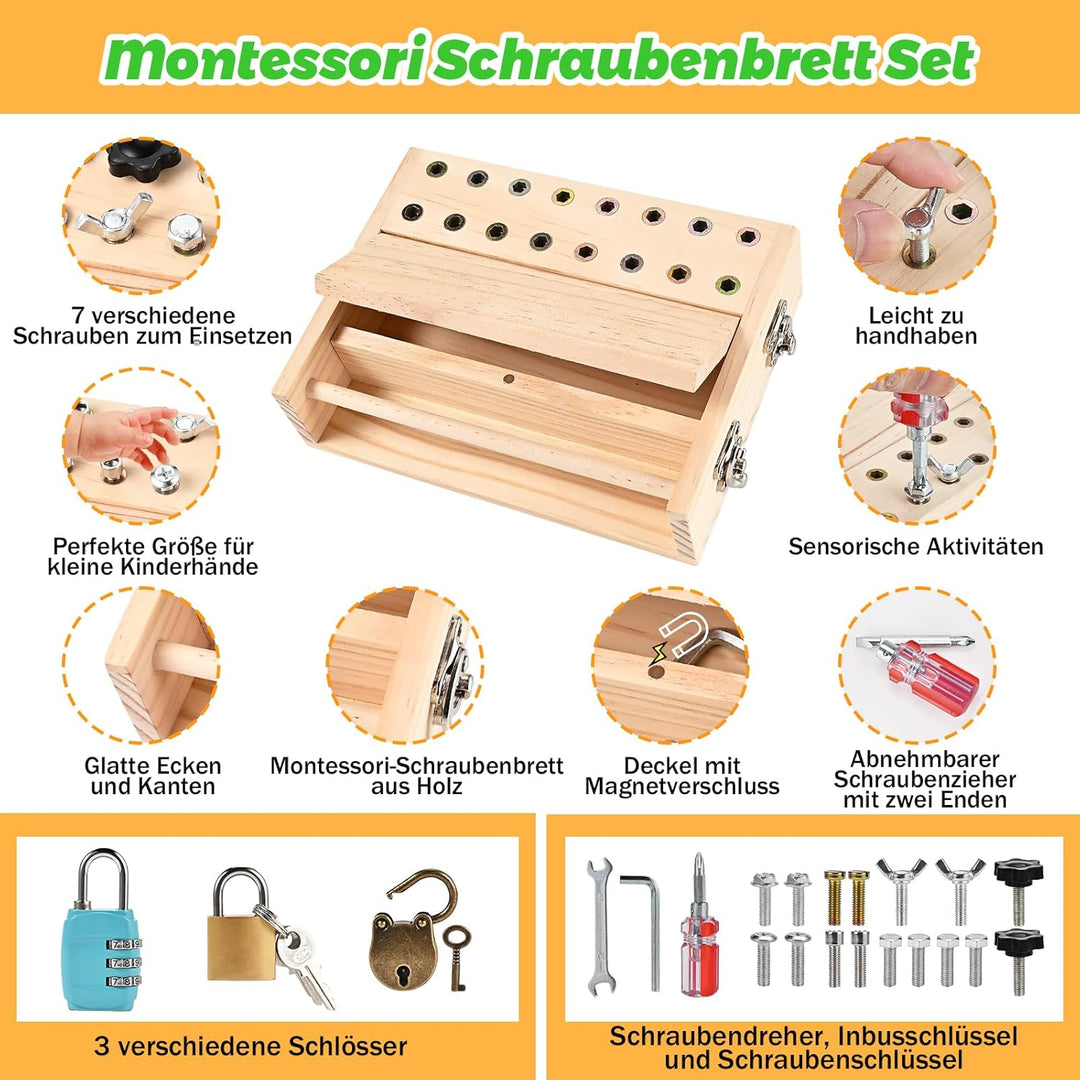 Wooderma Montessori Spielzeug für 3 4 5 Jahre, Montessori Schraubendreher Brett, Holzspielzeug Monte
