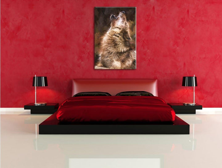 Pixxprint heulende Wölfe als Leinwandbild/Grösse: 100x70 cm/Wandbild/Kunstdruck/fertig bespannt, 100