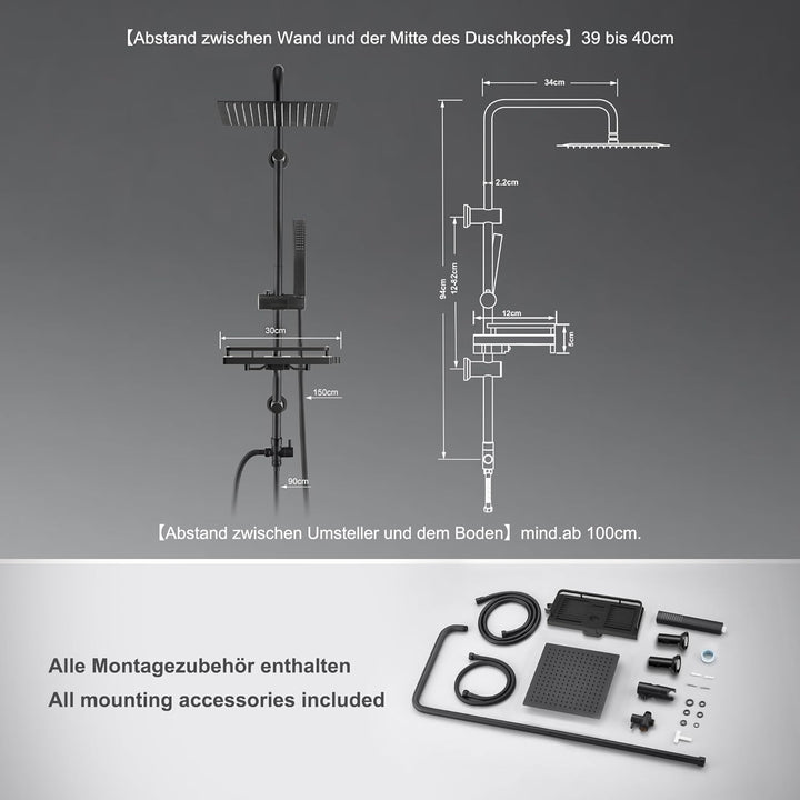 Görbach Regendusche Duschsystem mit Ablage,Wassersparend,Edelstahl Duschset ohne Armatur mit Eckig K
