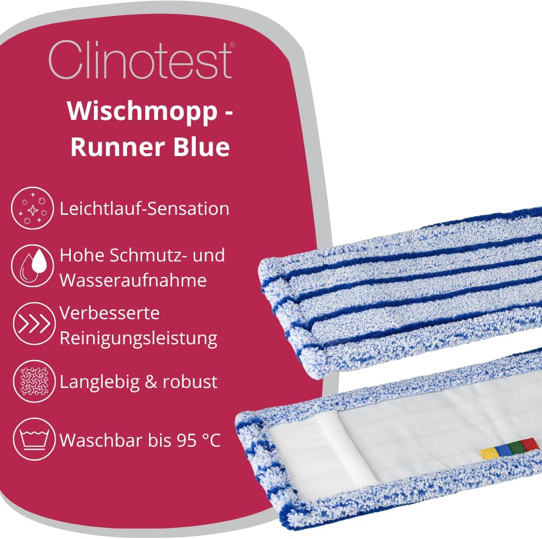 Clinotest Wischmopp Runner Blue DB-FC 2.0 Wischbezug 40 cm – Profi-Moppbezug mit Microfaser & PA-Lei
