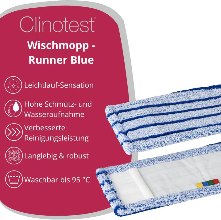 Clinotest Wischmopp Runner Blue DB-FC 2.0 Wischbezug 40 cm – Profi-Moppbezug mit Microfaser & PA-Lei